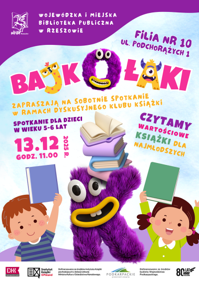 Grafika promująca spotkanie dla dzieci Bajkołaki XII 2025